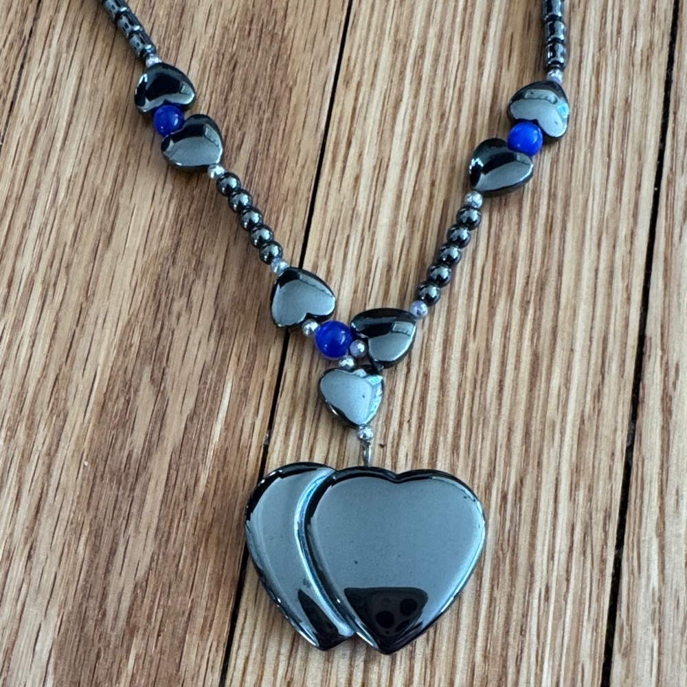 Double heart beaded necklace